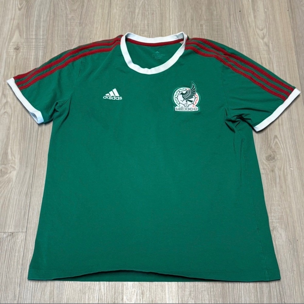 Adidas Mexico Soccer T-Shirt Jersey Green 3 Stripe Crew Neck Men's M 2022